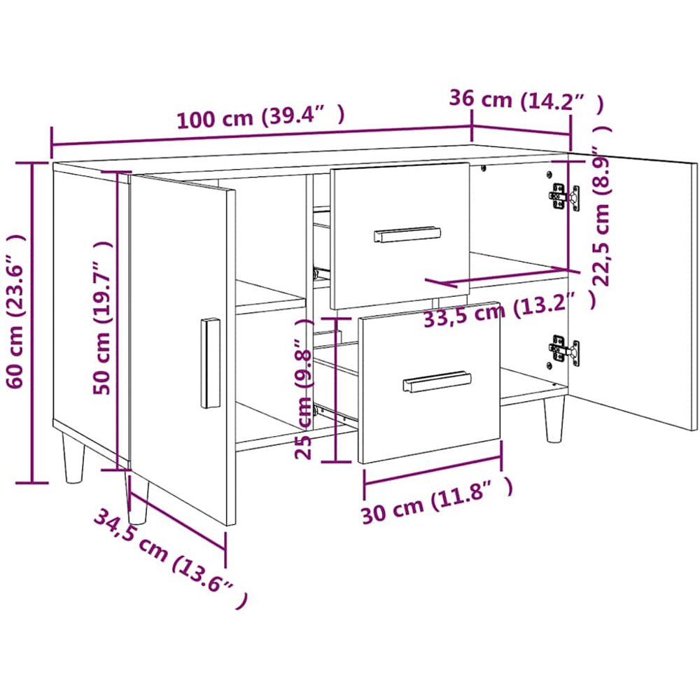 vidaXL 2 Door 2 Drawer Sonoma Oak Sideboard Image 9