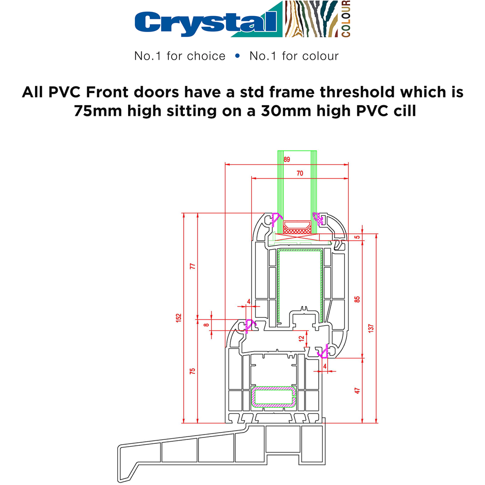 Crystal uPVC Front Door 1 Long Glass Monaco Grey White Left Hand Obscure Glass 920x2090mm Image 6