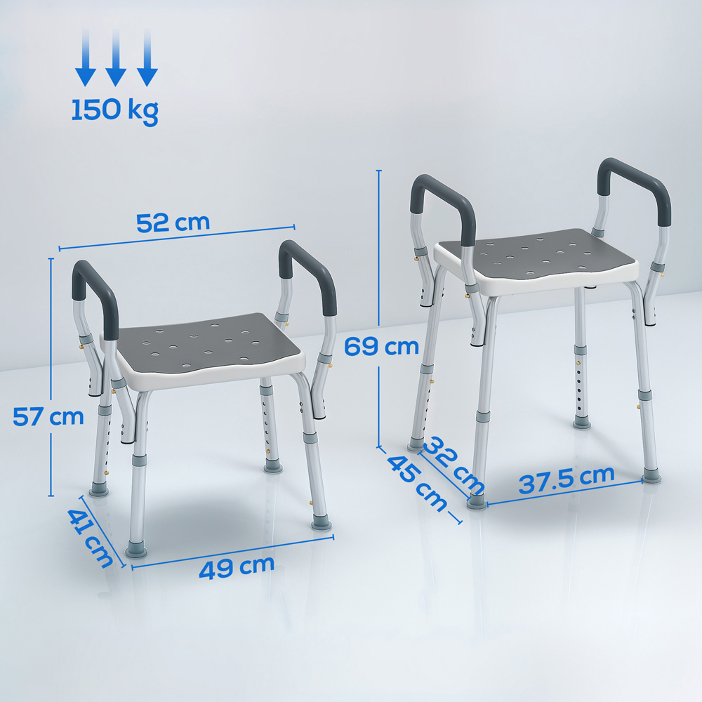 HOMCOM Grey Aluminium Height Adjustable Bath Chair Image 9