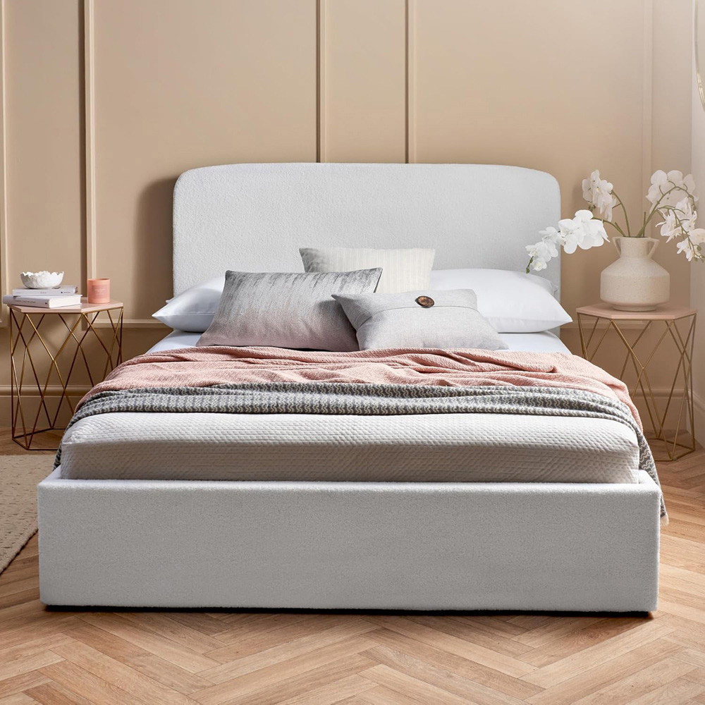 Home Treats King Size Boucle and White Plush Ottoman Storage Bed with Mattress Image 6
