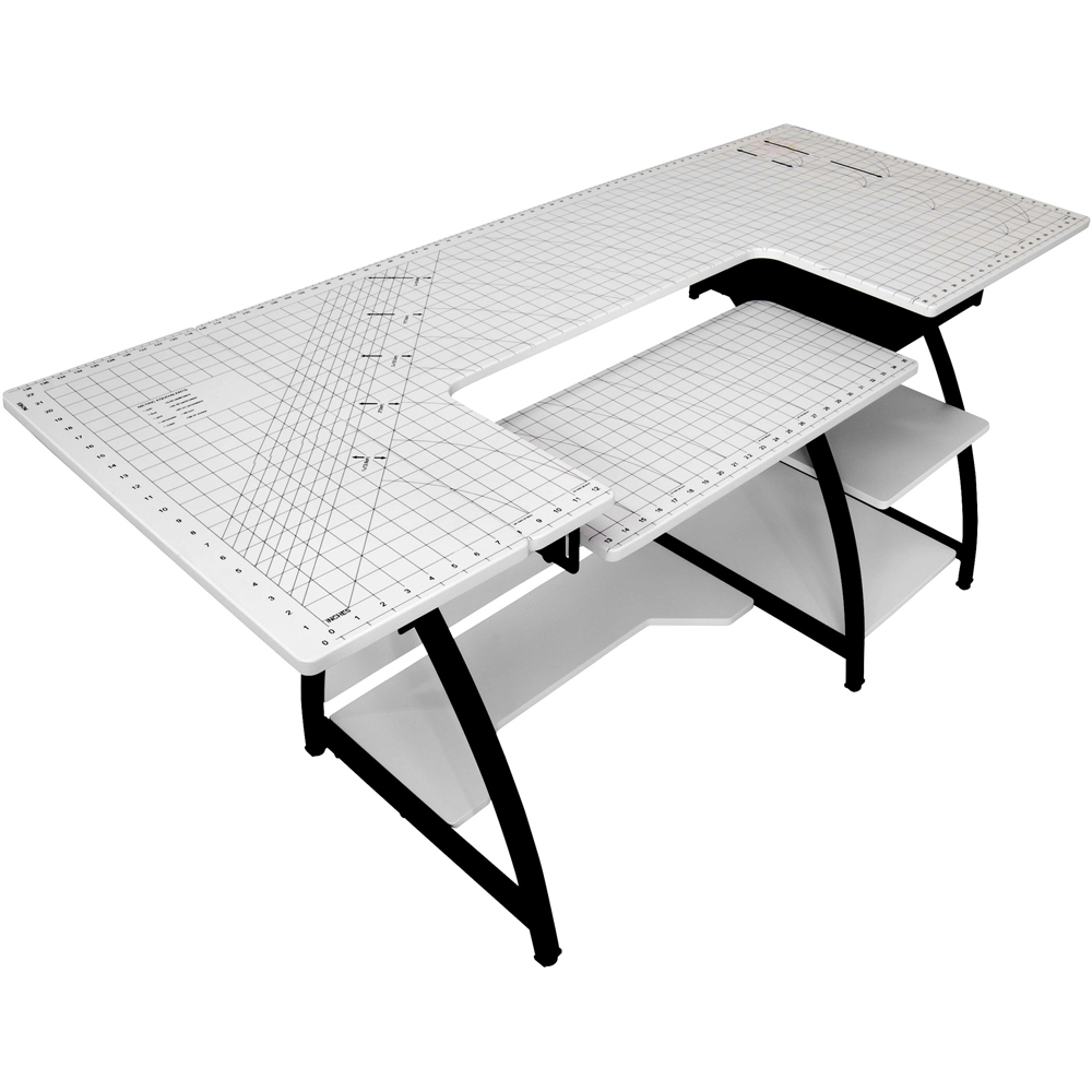 Sewing Online 13336 Single Drawer 3 Shelf White and Black Large Sewing Table with Gridded Top Image 2