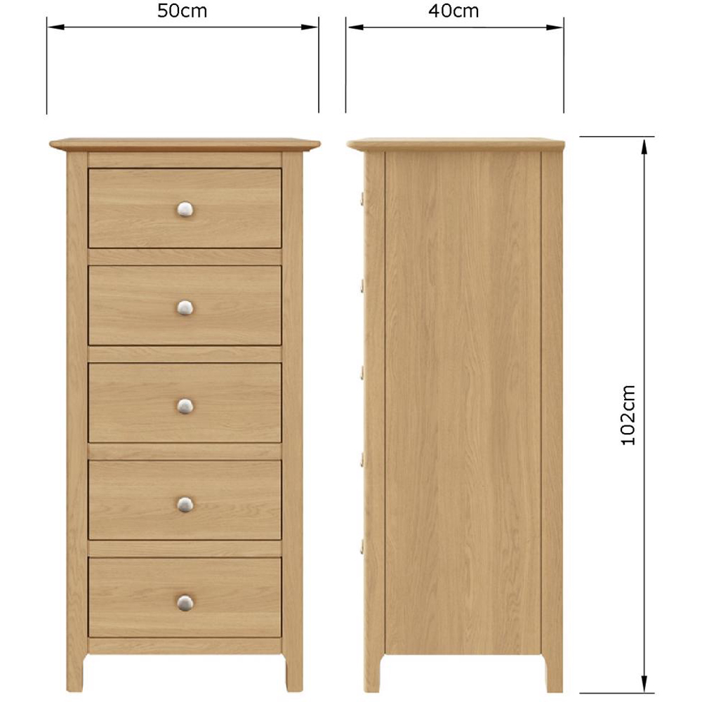 FWStyle Taberno 5 Drawer Oak Chest Of Drawers Image 7