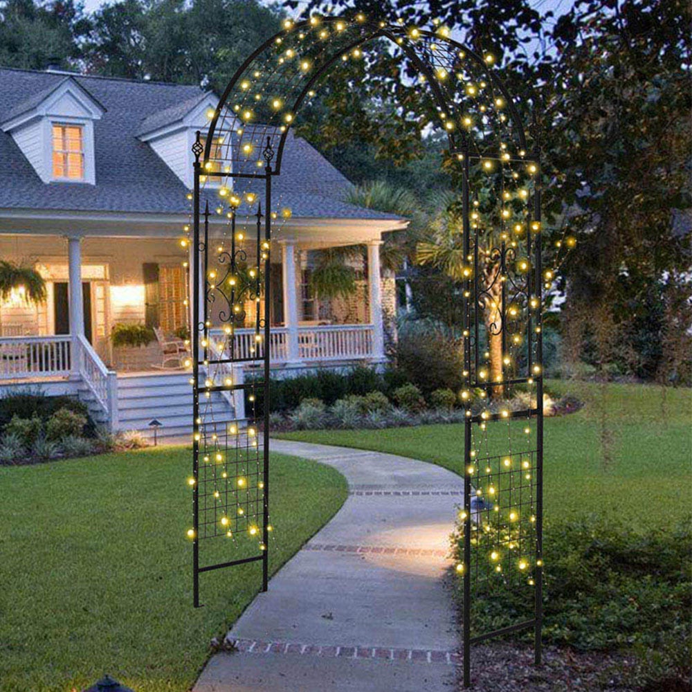 Costway 7.6 x 4.6 x 1.3ft Black Garden Trellis Metal Arbour Image 1