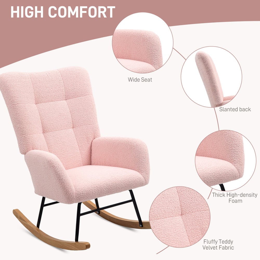 Portland Light Pink Modern Rocking Chair with Backrest Image 8