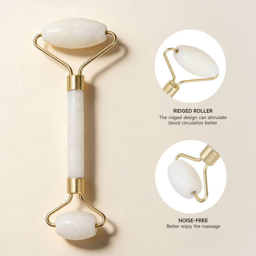 Living and Home White Facial Massage Gua Sha and Jade Roller Set Image 3