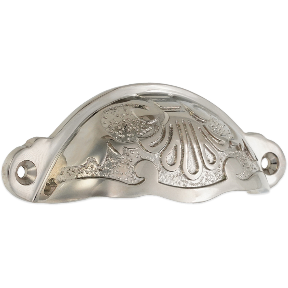 Spira Brass Floral Polished Nickel Cup Pull Drawer Handle Image 1