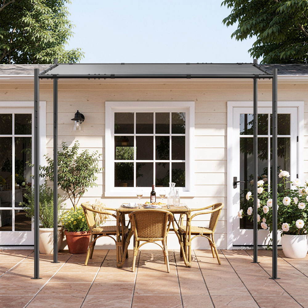 Rattrix 2.4 x 2.4m Grey Metal Pergola with Slanted Roof Image 3