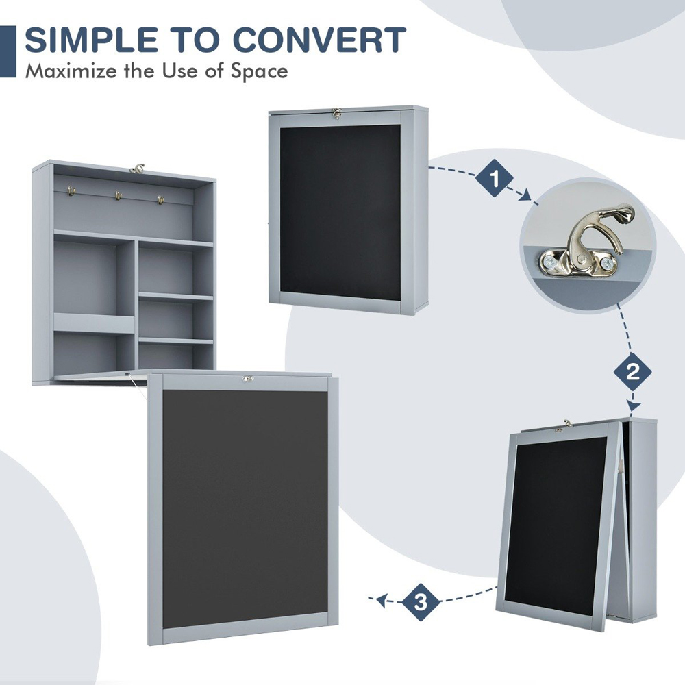 Costway 6 Shelf Wall Mounted Foldable Desk Grey Image 8