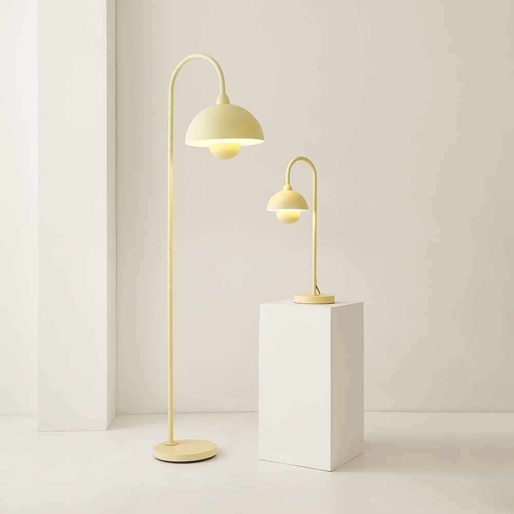 ValueLights Tilly Pastel Lemon Arched Dome Shade Metal LED Floor Lamp Image 7