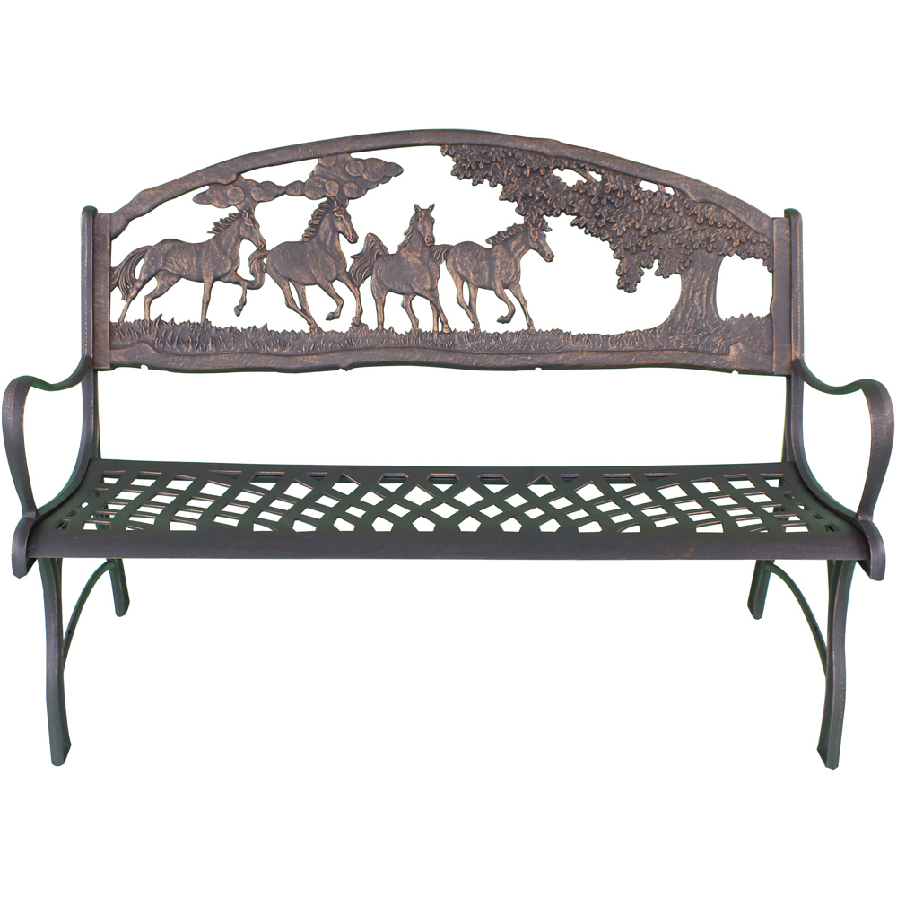 Gardeco 2 Seater Horses and Tree Motif Black and Bronze Patina Cast Iron Bench Image 2