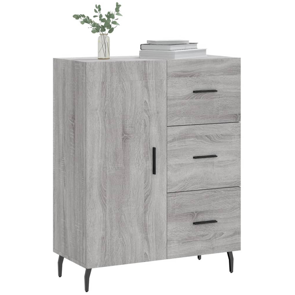 vidaXL Single Door 3 Drawer Grey Sonoma Sideboard Image 3