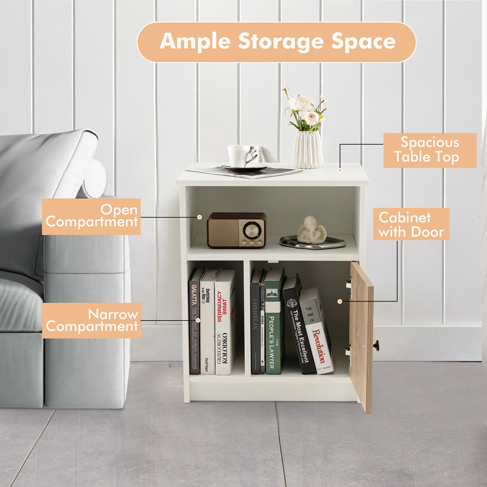 Costway Single Door 2 Shelf White Bedside Table Set of 2 Image 4