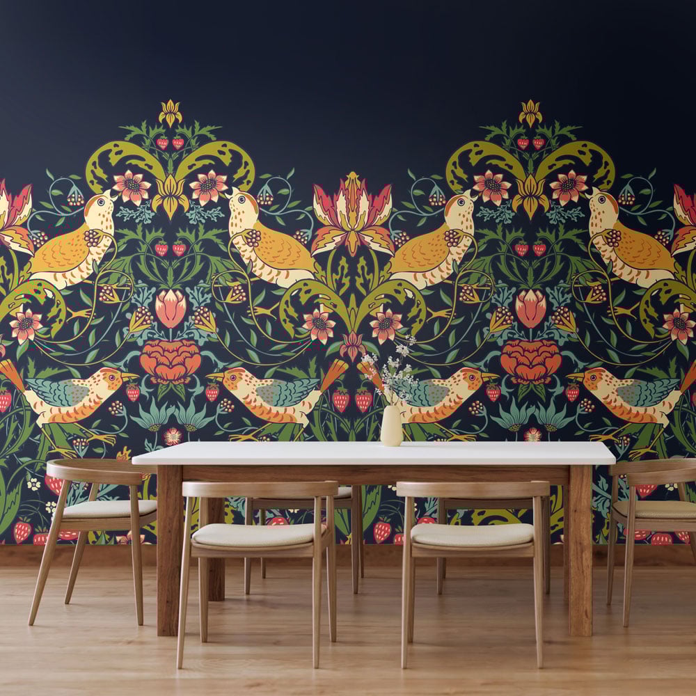 Origin Murals Birds Fruit and Foliage Navy Wall Mural Image 1