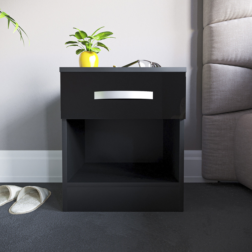 Vida Designs Hulio Single Drawer Black Bedside Table Image 7
