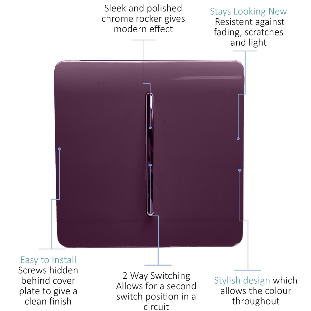 Trendi Switch 1 Gang 1 or 2 Way Plum Purple Rocker Light Switch 2 Pack Image 2