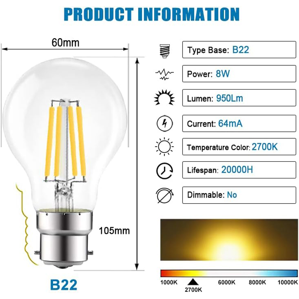 ExtraStar 3 Pack B22 Filament 950 Lumens Light Bulb Image 5