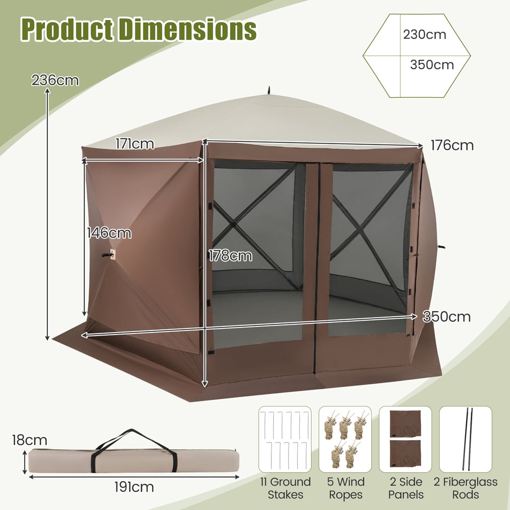 Costway 6 Sided Coffee Pop-up Gazebo Tent Image 9