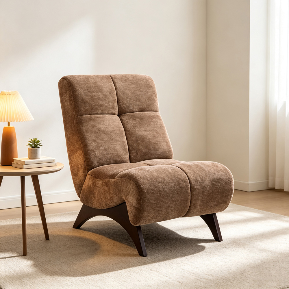 Living and Home Brown Chenille Quilted Backrest Lounge Chair Image 8