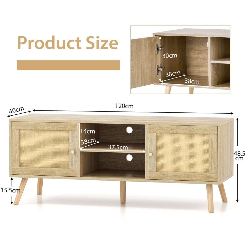 Costway 2 Door 2 Shelf Boho PE Rattan TV Stand Image 9