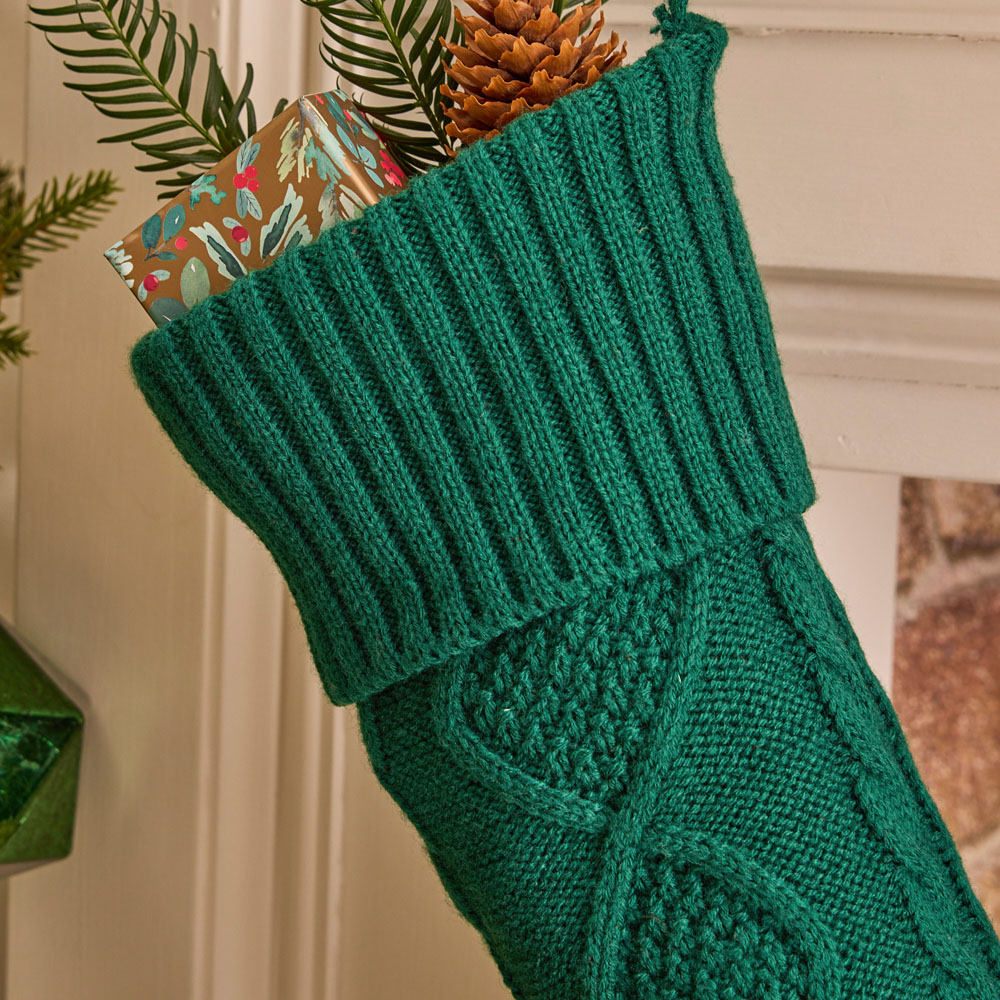 Dibor Green Chunky Knit Christmas Stocking Image 3