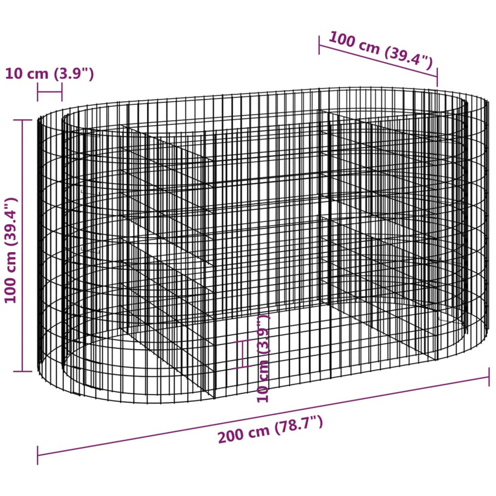 vidaXL Silver Galvanised Iron Gabion Raised Bed 200 x 100 x 100cm Image 7