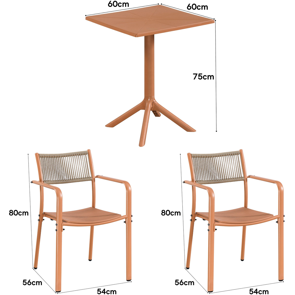 Core Products 2 Seater Terracotta Rope Back Effect Square Plastic Table Garden Bistro Set Image 8