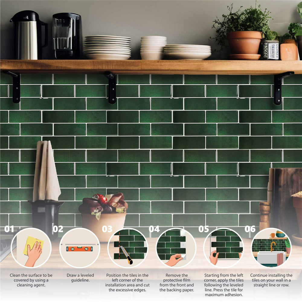 Walplus Green Stone Classic Blend 3D Tile Sticker 30.5 x 30.5cm 6 Pack Image 5
