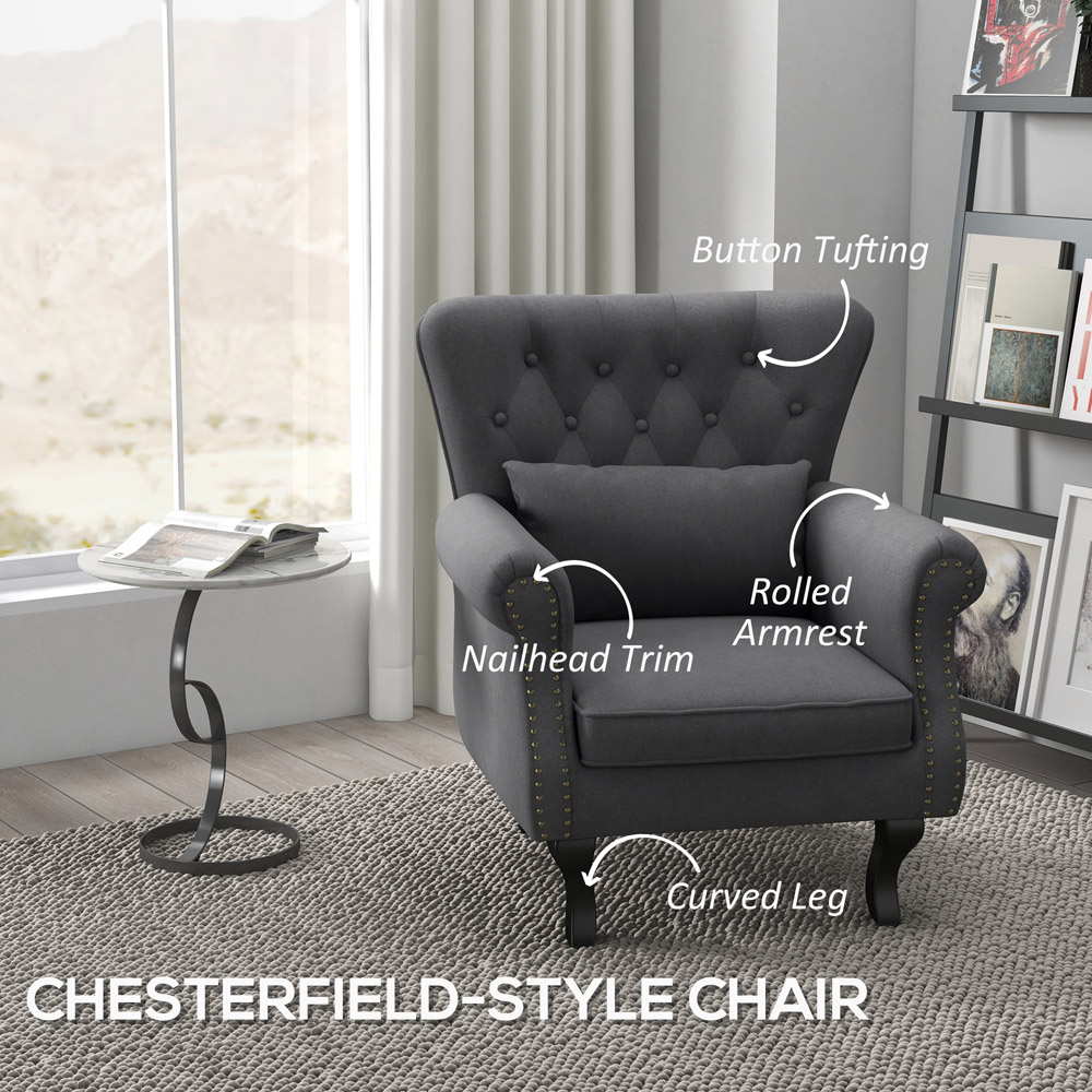 Portland Dark Grey Linen Chesterfield Accent Chair Image 4