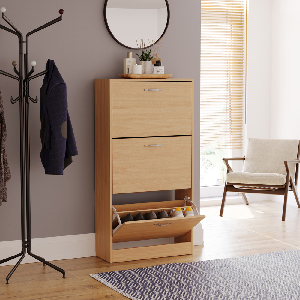 VIDA DESIGNS Pine Effect 3 Drawer Shoe Cabinet Image 4