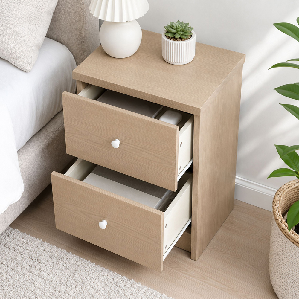 Core Products Freya 2 Drawer Smoked Oak Foil Finish Bedside Cabinet Image 4