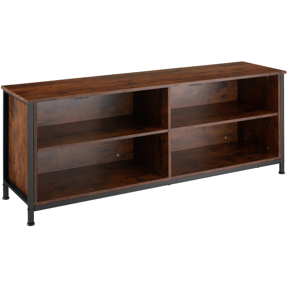 tectake Navan 4 Shelf Dark Rustic Wooden TV Unit with 4 Cable Cutouts Image 2