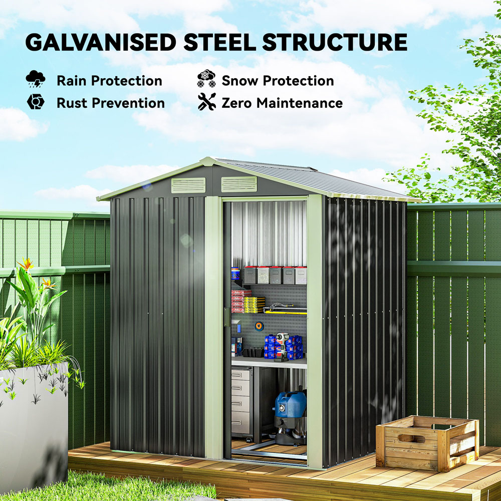 Outsunny 3.6 x 4.5ft Grey Metal Apex Garden Tool Shed Image 5