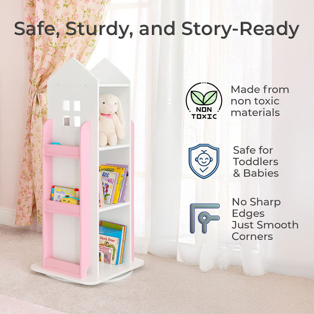 Neo Pink House Shaped Rotating Kid's Freestanding Bookshelf Image 7