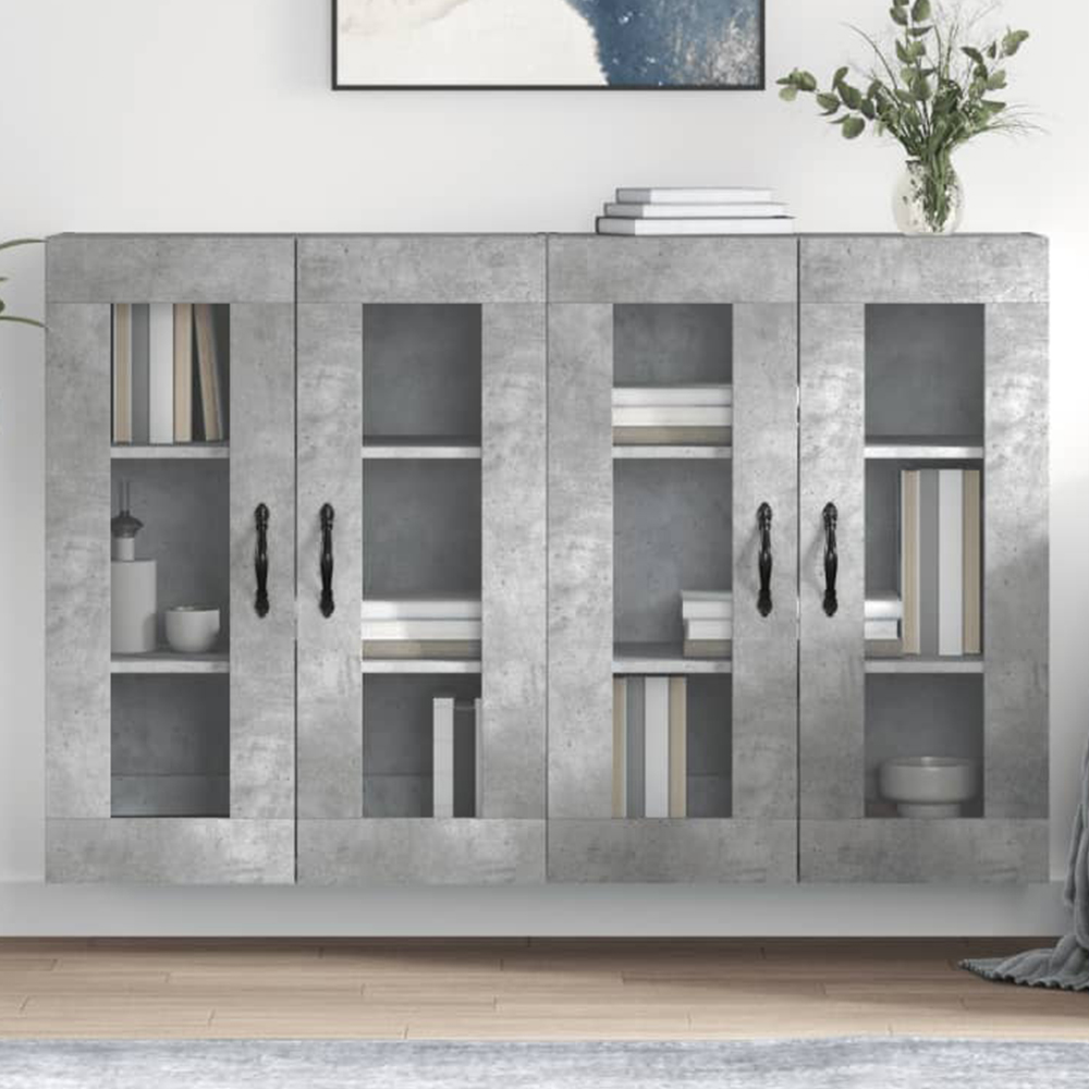 vidaXL 2 Glass Door Concrete Grey Wall Mounted Cabinet Set of 2 Image 1