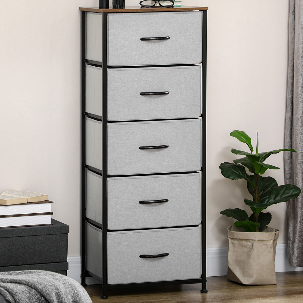 Portland 5 Drawer Grey Tall Chest of Drawers Image 1
