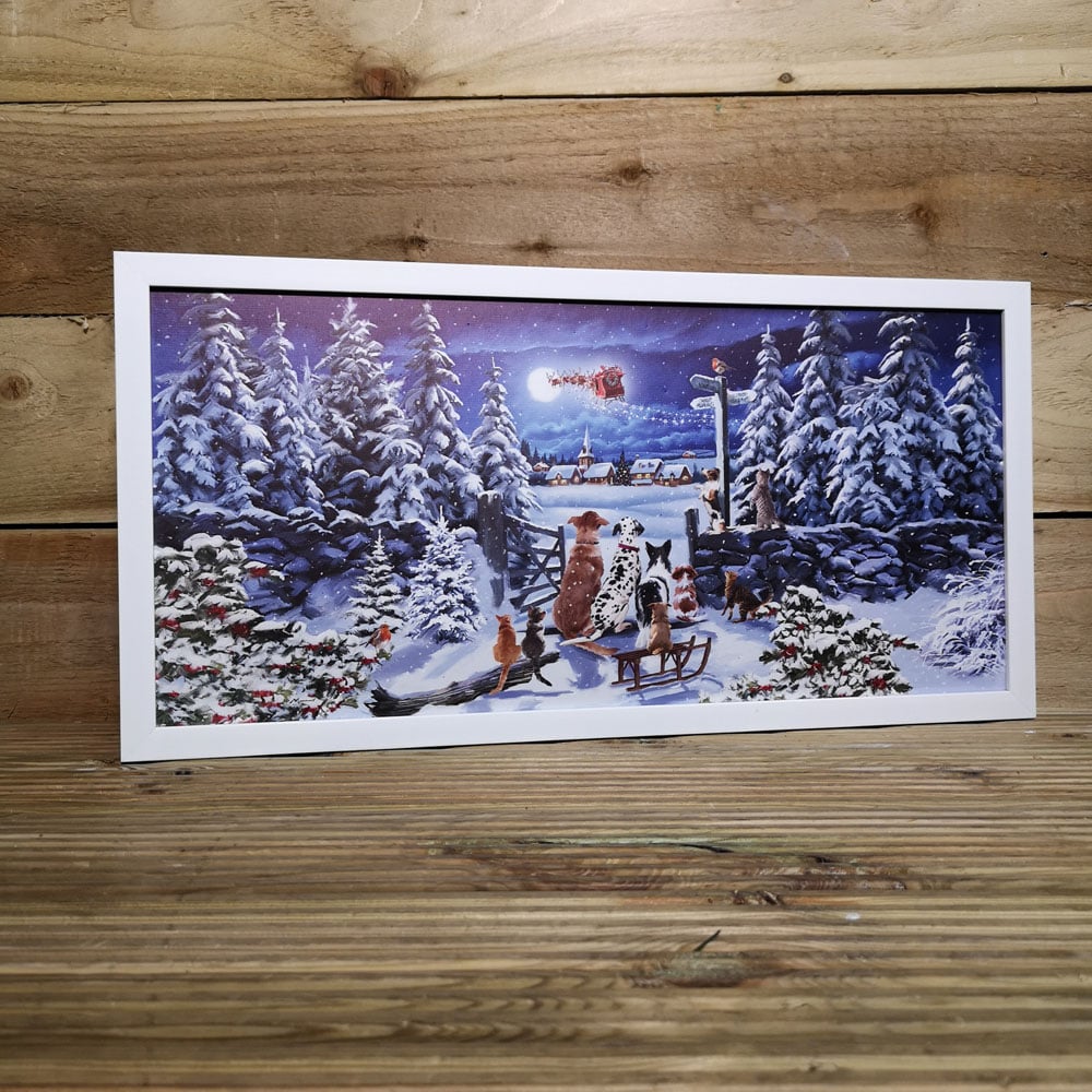 Samuel Alexander Winter Dogs Watching Santa Sleigh Christmas Light Up Wall Art 30 x 60cm Image 2