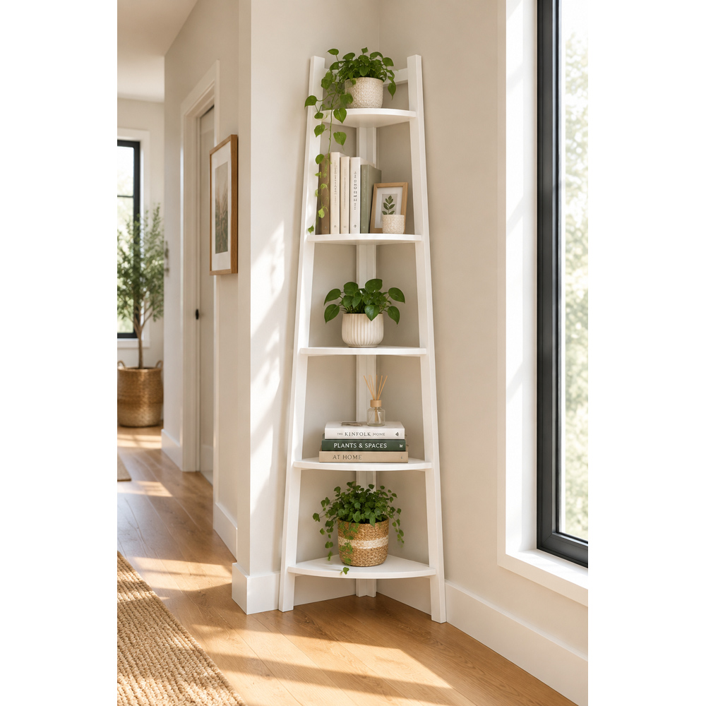 Modcraft 5-Tier White Ladder Corner Bookshelf Image 5