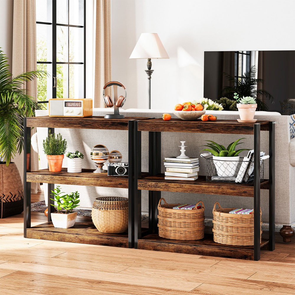 Costway 3 Tier Rustic Brown Wooden Bookcase with Dual Anti Tipping Kits Image 6