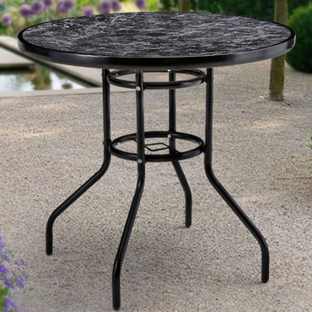 Living and Home Black Tempered Glass Round Marble Coffee Table Image 1