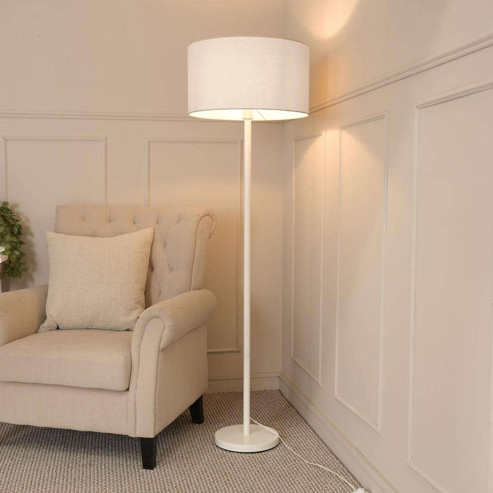 ValueLights Charlie Grey Drum Shade White Single Stem LED Floor Lamp Image 2