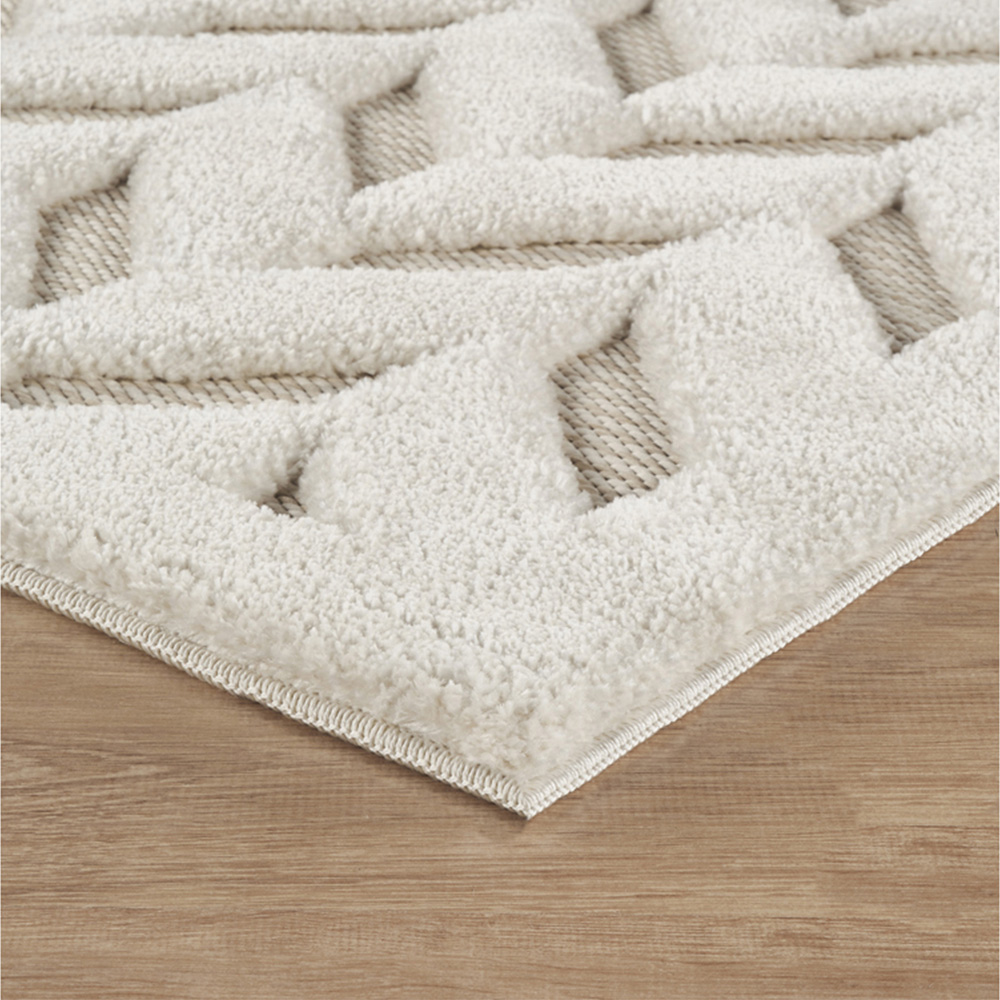 Freya Living Room Area Rug Contemporary 3D Embossed Modern Herringbone Design - Cream 160cm x 230cm Image 5