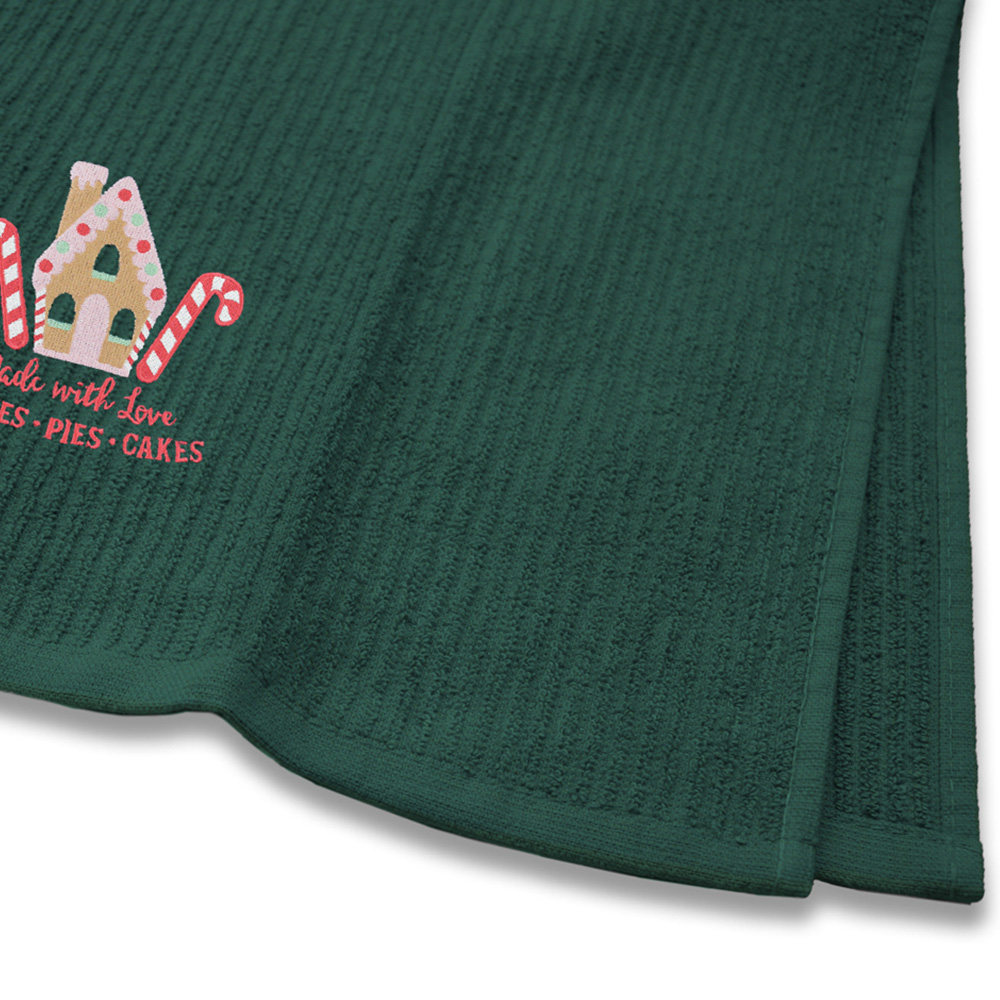 Noel Square Gingerbread House Green Tea Towel 3 Pack Image 5