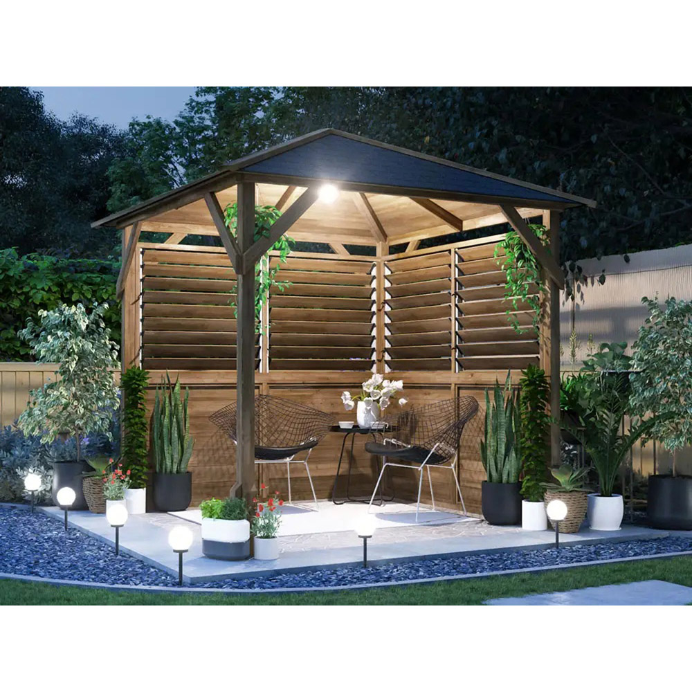 Dunster House Utopia 200 2 x 2m Brown Wooden Gazebo with Roof Shingles and Louvre Wall Image 4