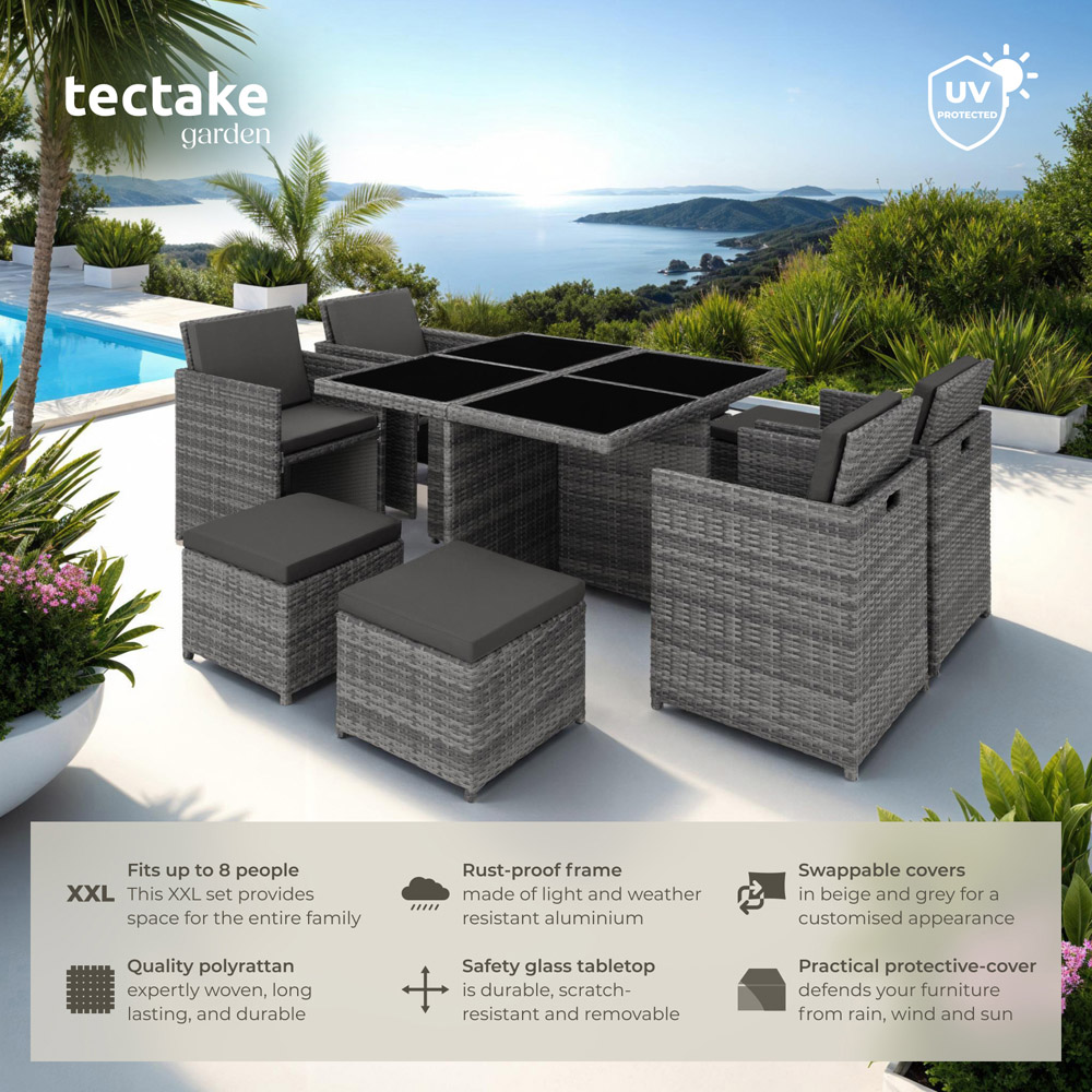 tectake Manhattan 8 Seater Grey Garden Dining Table Set Image 8