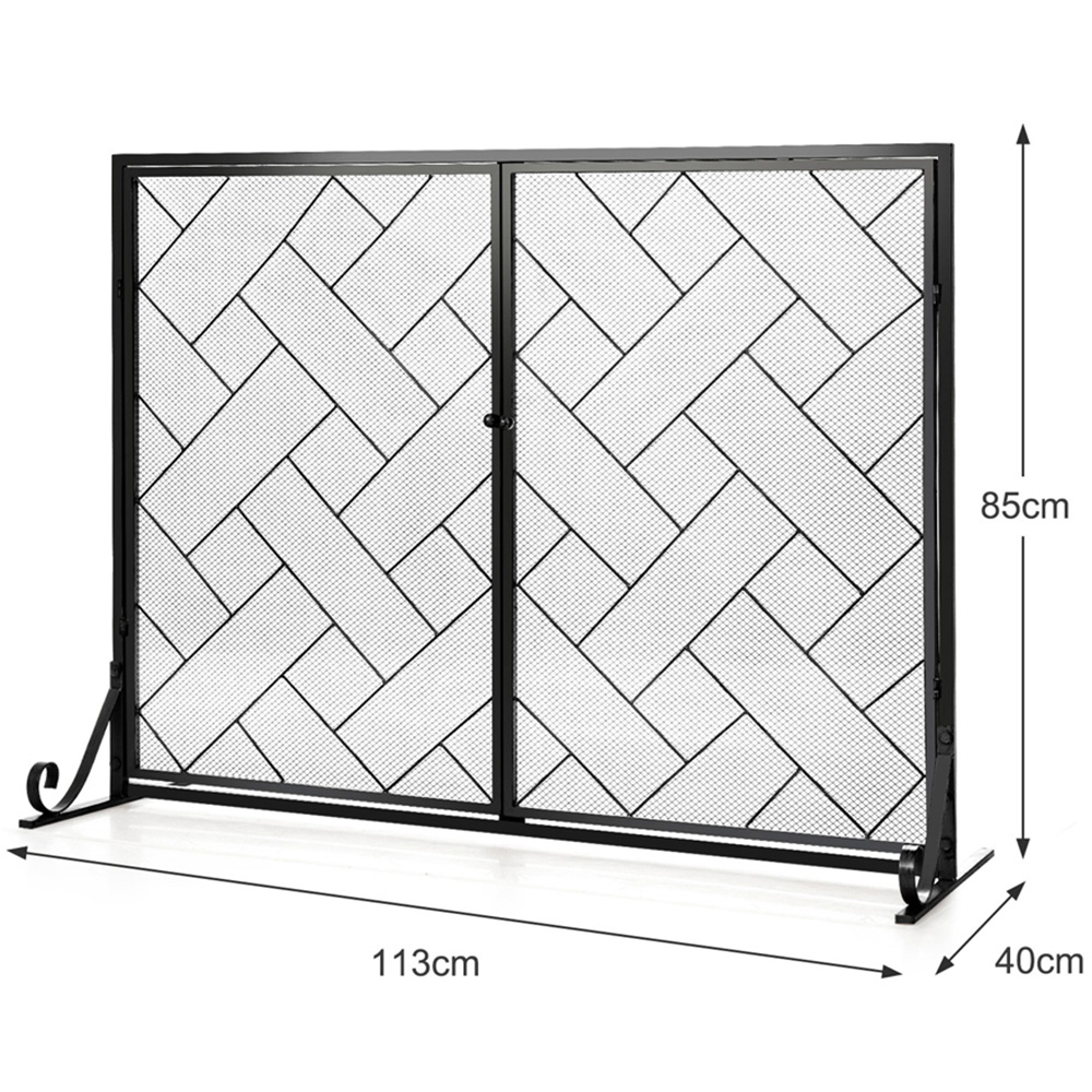 Costway 2 Panel Black Double Magnetic Doors Mesh Fireplace Screen Image 9