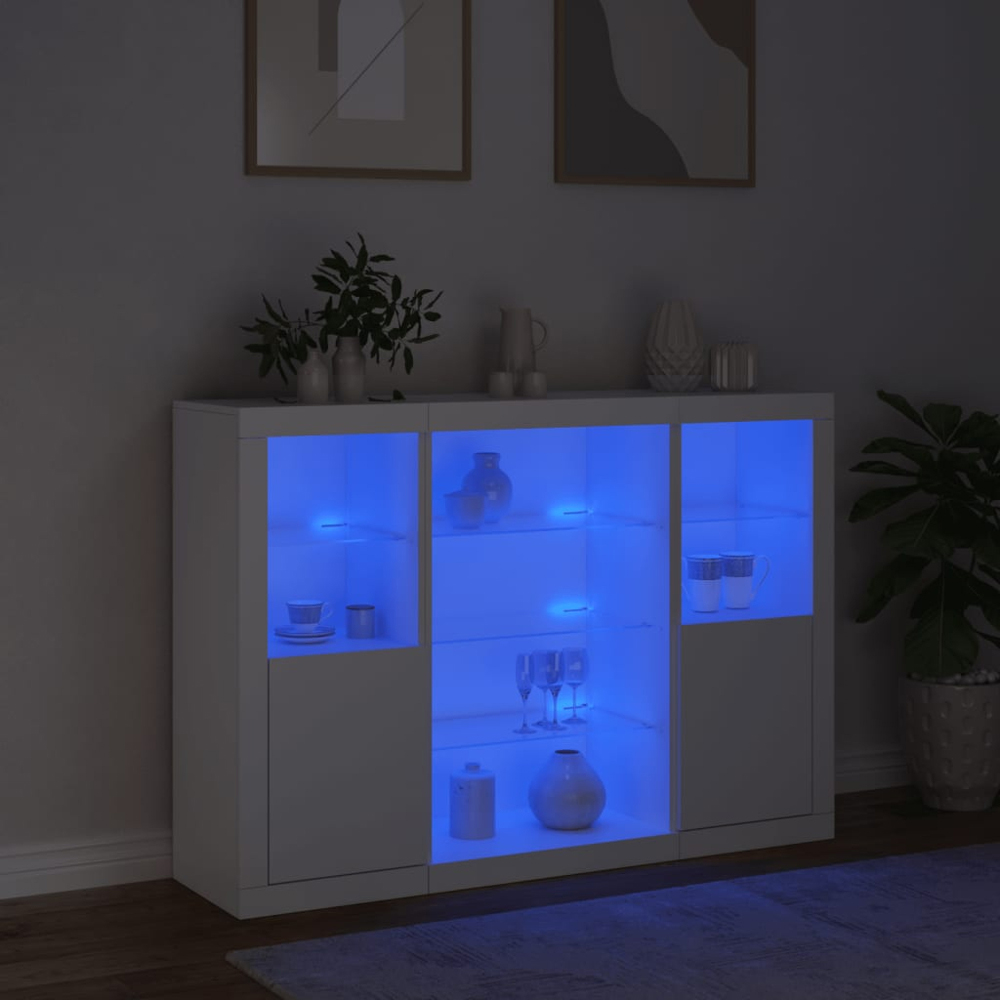 vidaXL 2 Door 6 Shelf White LED Sideboard 3 Piece Image 8