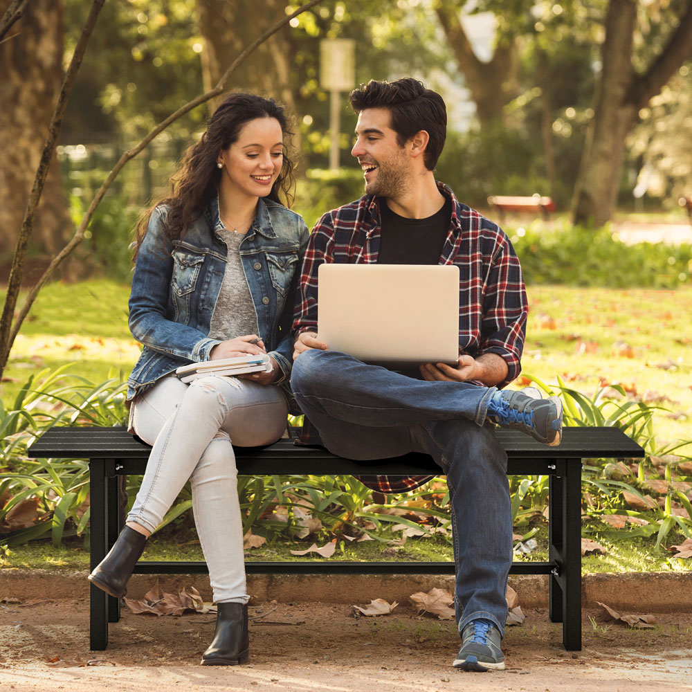 Costway 2 Seater Black Outdoor Bench with Slatted Seat Image 4