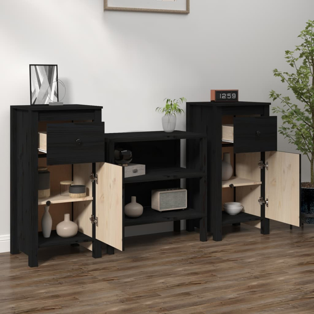 vidaXL Single Door Single Drawer Wooden Sideboard Set of 2 Image 9
