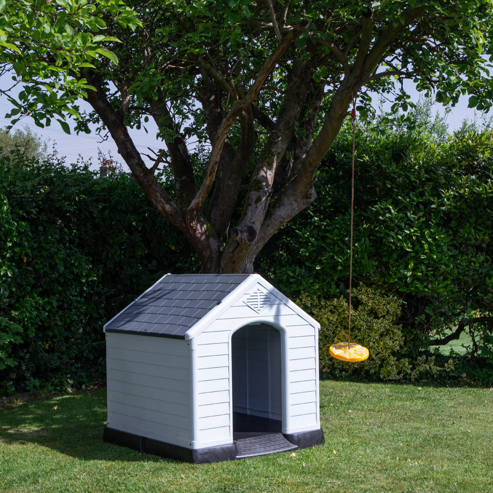 Samuel Alexander Large Grey Outdoor Plastic Dog House with Raised Bed 99 x 92cm Image 3