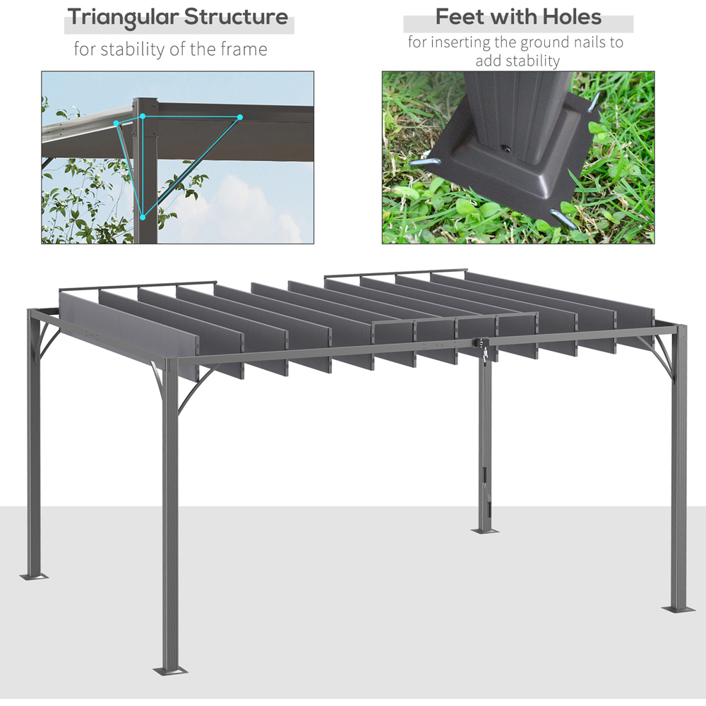 Outsunny 4 x 3m Grey Louvered Metal Pergola with Retractable Roof Image 6